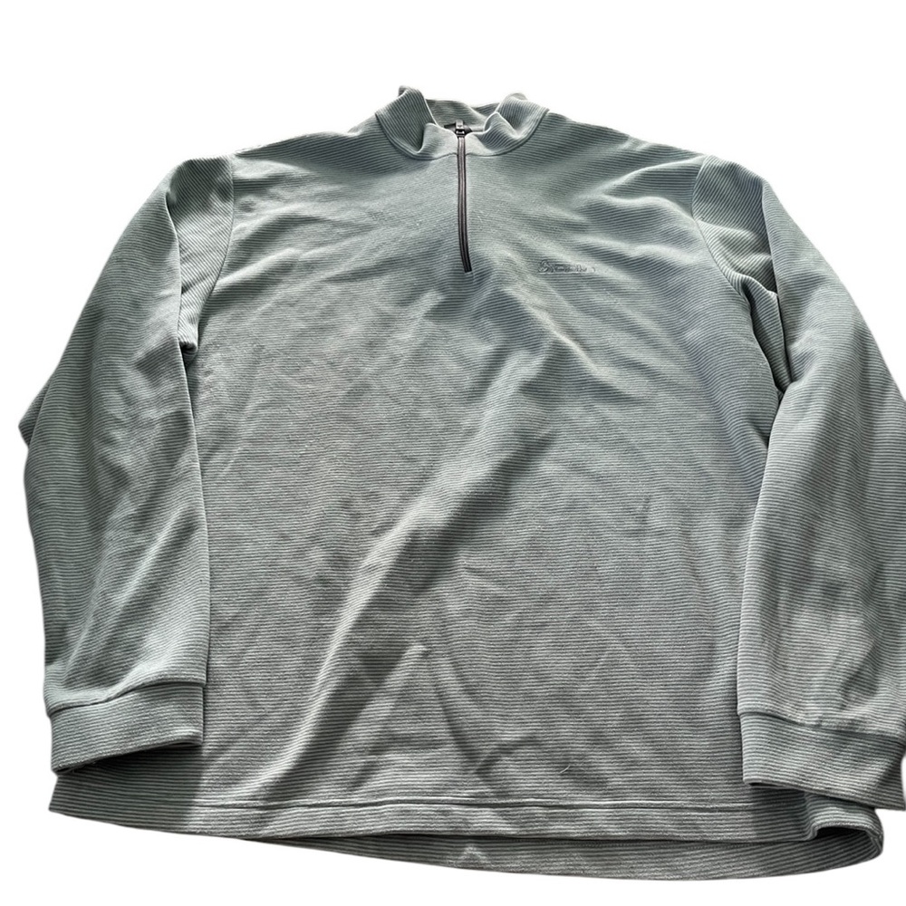 Odlo Mens Gray Striped 1/4 Zip Fleece Pullover Mock Neck Size XXL 2XL
